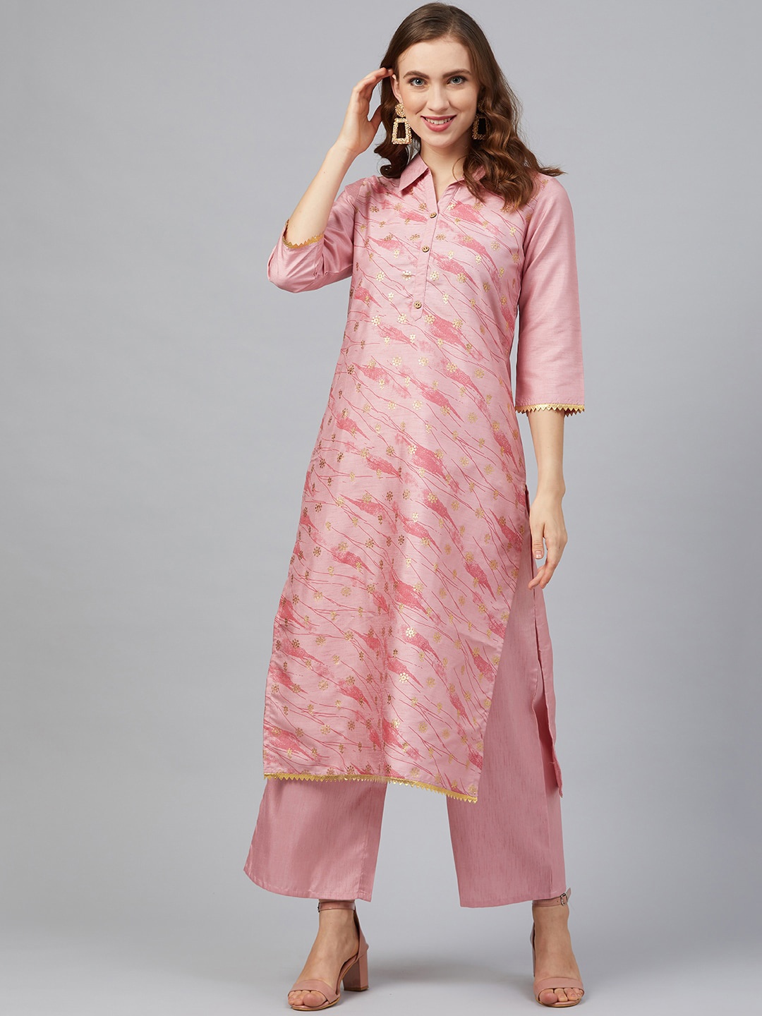 

ZIYAA Women Pink Printed Straight Kurta