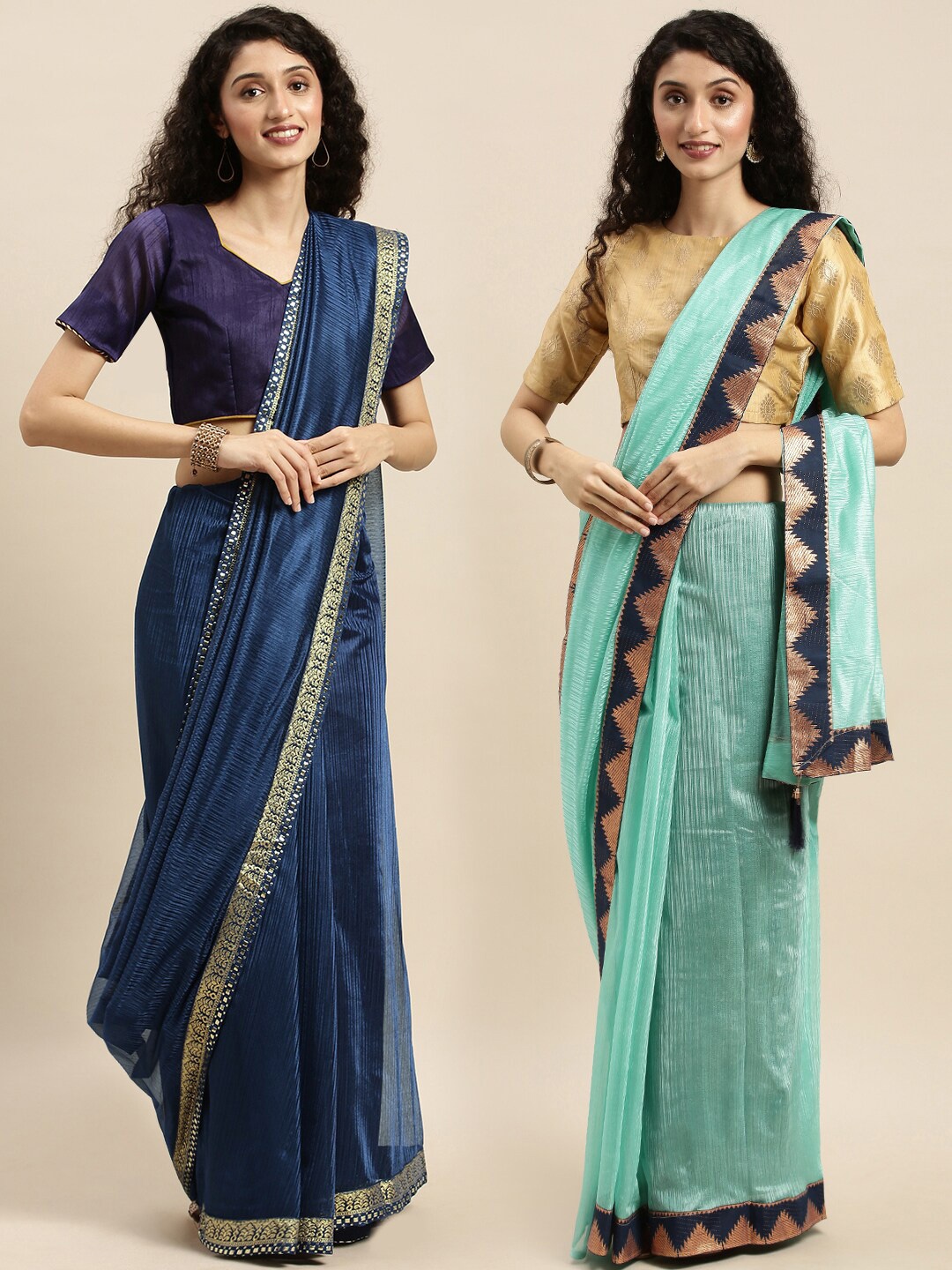 

KALINI Navy Blue & Sea Green Art Silk Saree