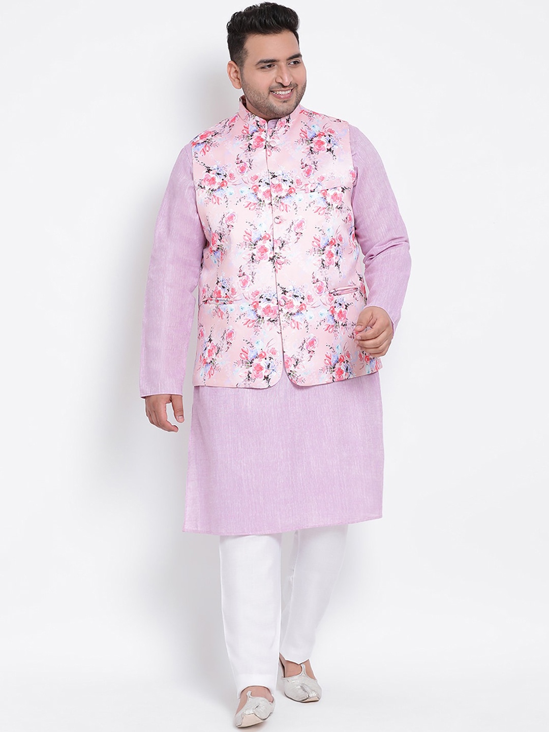 

hangup plus Men Multi Angrakha Linen Kurta with Pyjamas