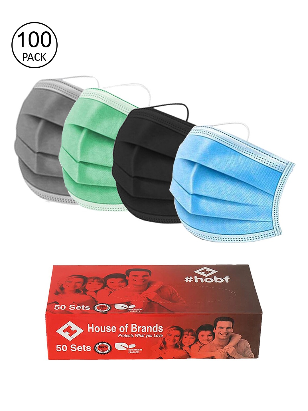 

Swiss Design Pack of 100 Multicoloured 3-Ply Mask with Nose Pins, Multi