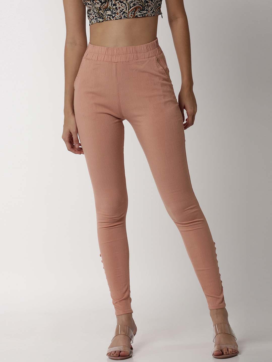 

Soch Women Pink Pure Cotton Solid Treggings