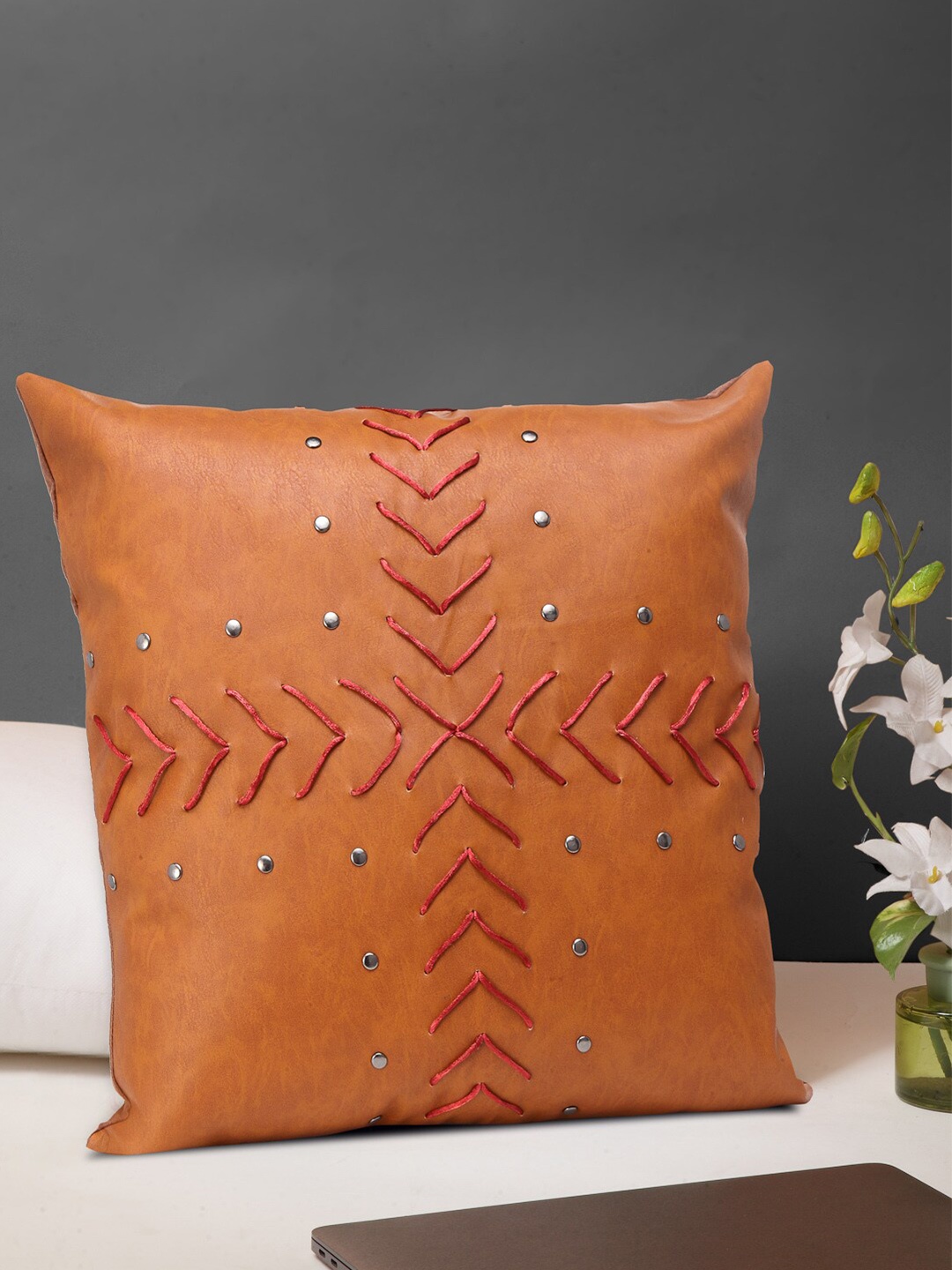 IMUR Brown & Maroon Embroidered Square Cushion Covers