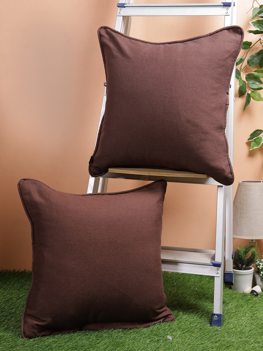 

Soumya Set Of 2 Brown Square Cushion Covers