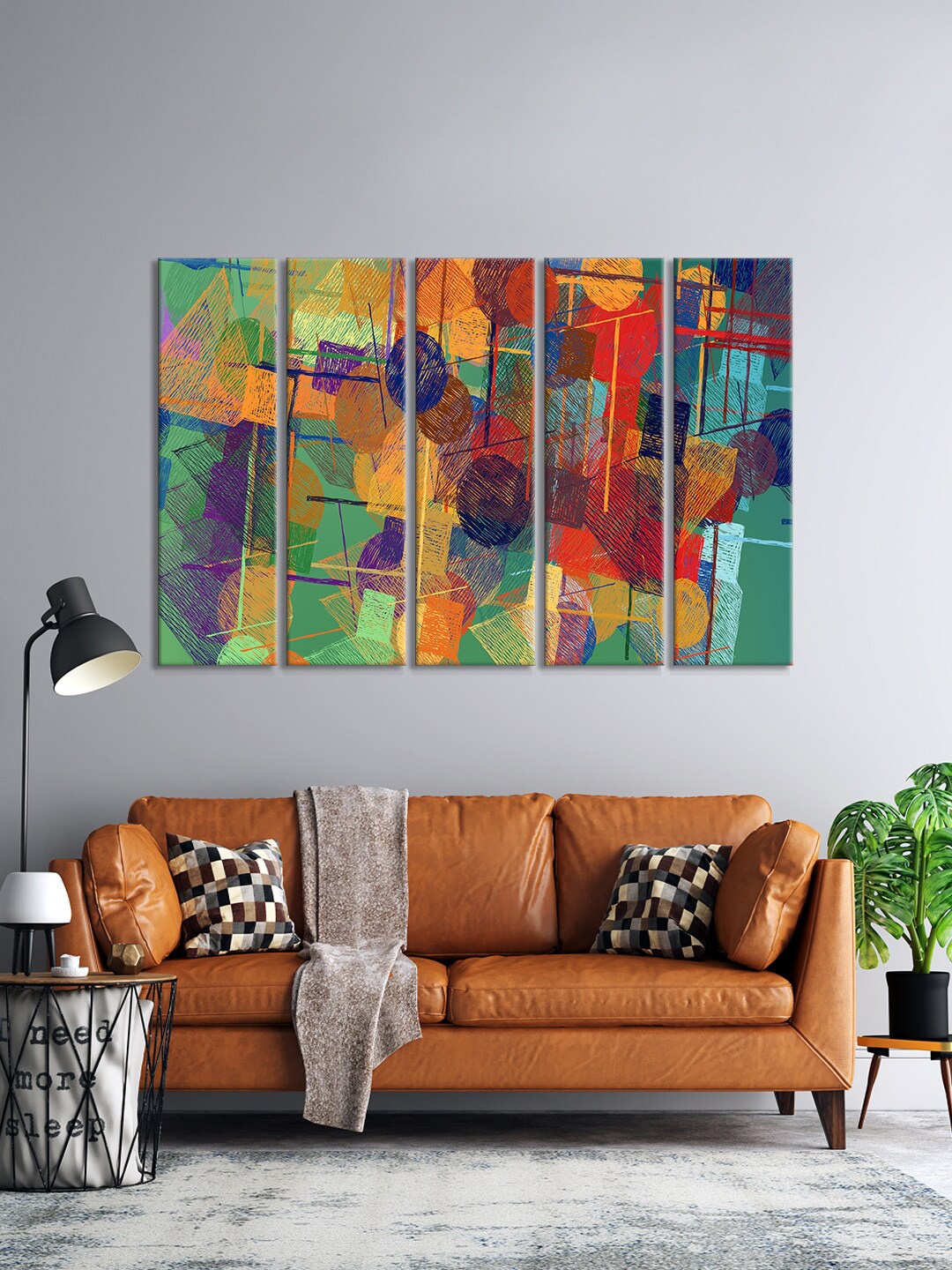 

999Store Set Of 5 Blue & Orange Abstract Wall Art Frames