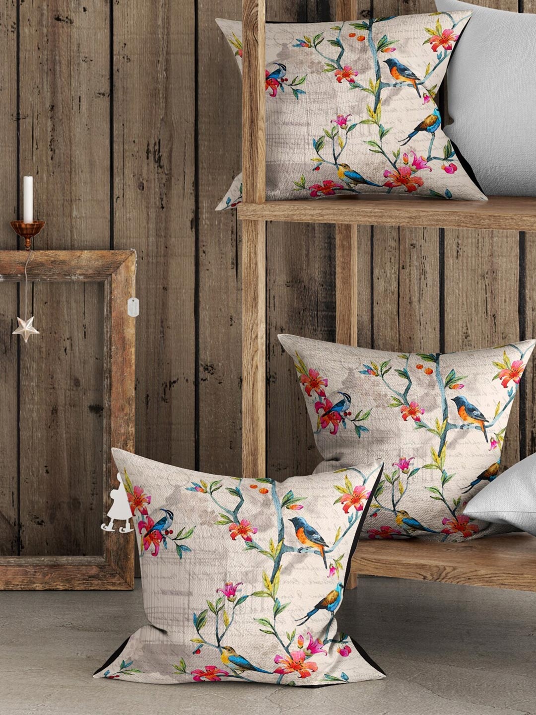 

BIANCA Off White & Blue Set of 3 Floral Square Cushion Covers