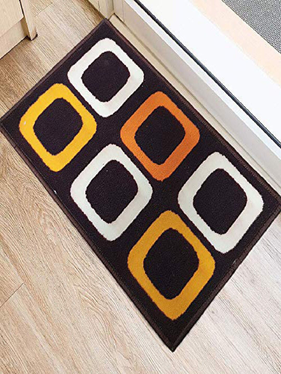 Status Brown & White Geometric Printed Anti-Skid Rectangular Doormat