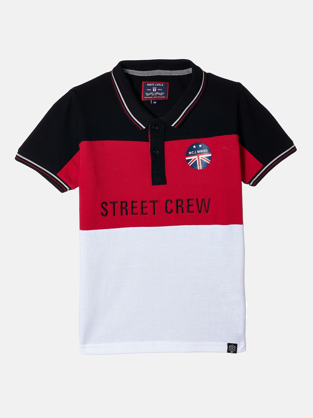 

Monte Carlo Boys Black Colourblocked Polo Collar Cotton T-shirt