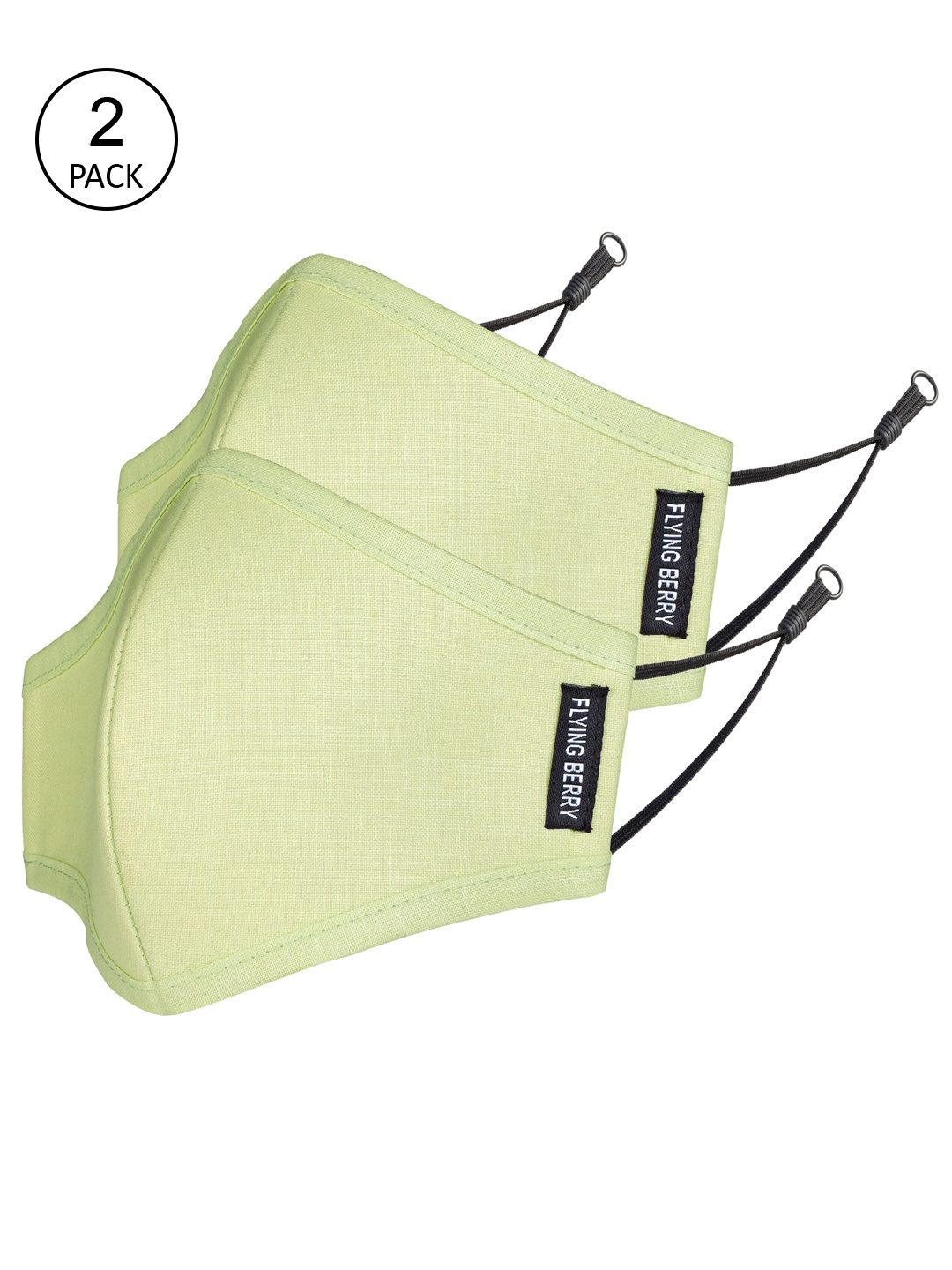 

FLYING BERRY Pack Of 2 Lime Green Solid 3-Ply Reusable Anti Pollution N95 Masks