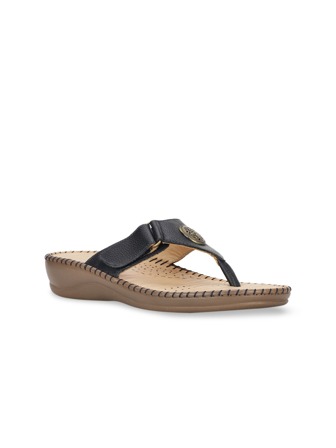 

Scholl Blue & Beige Printed Leather Comfort Sandals with Velcro