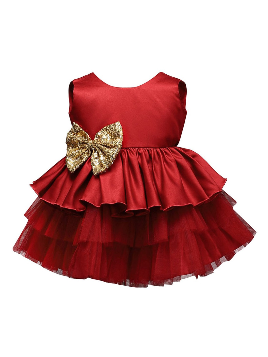 

The Magic Wand Maroon Embellished Tiered Net Party Dress