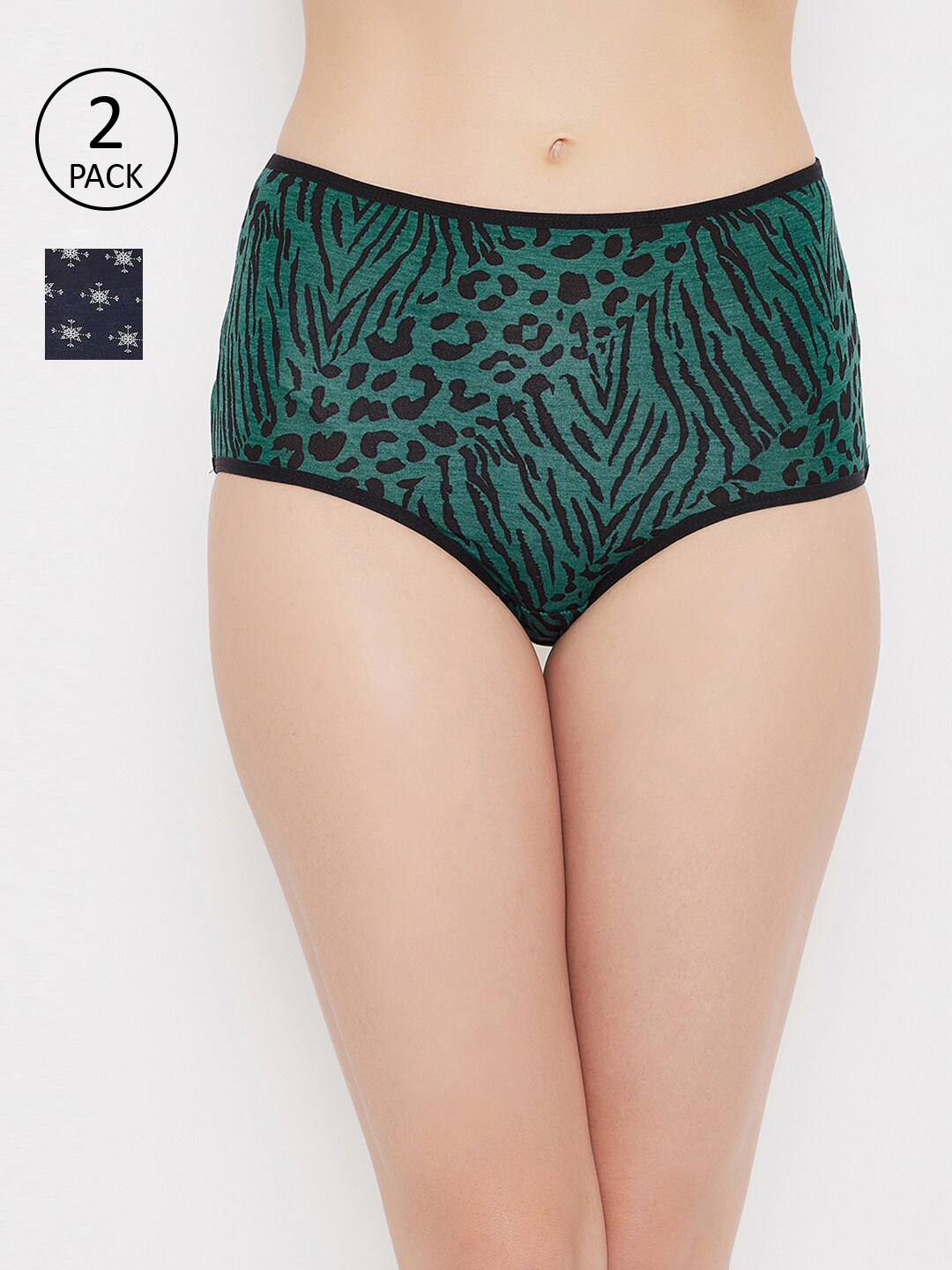 

Clovia Women Pack Of 2 Printed Cotton Hipster Briefs, Green