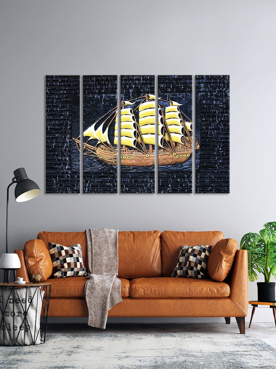 

999Store Set Of 5 Navy Blue & Beige Boat Wall Art Frames
