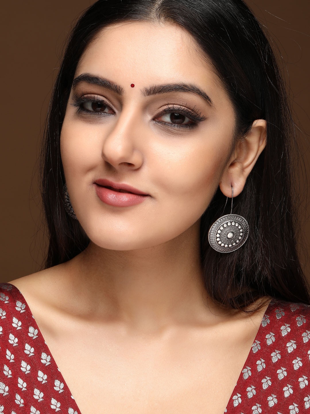 

Rubans Silver Plated Oxidised Handcrafted Circular Drop Earrings