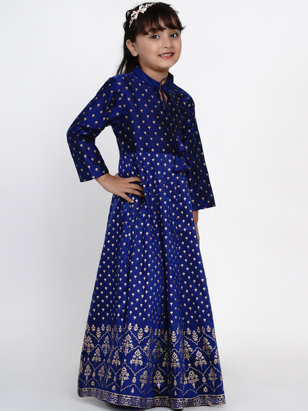 

Bitiya by Bhama Blue Ethnic Motifs Tie-Up Neck Shirt Dress