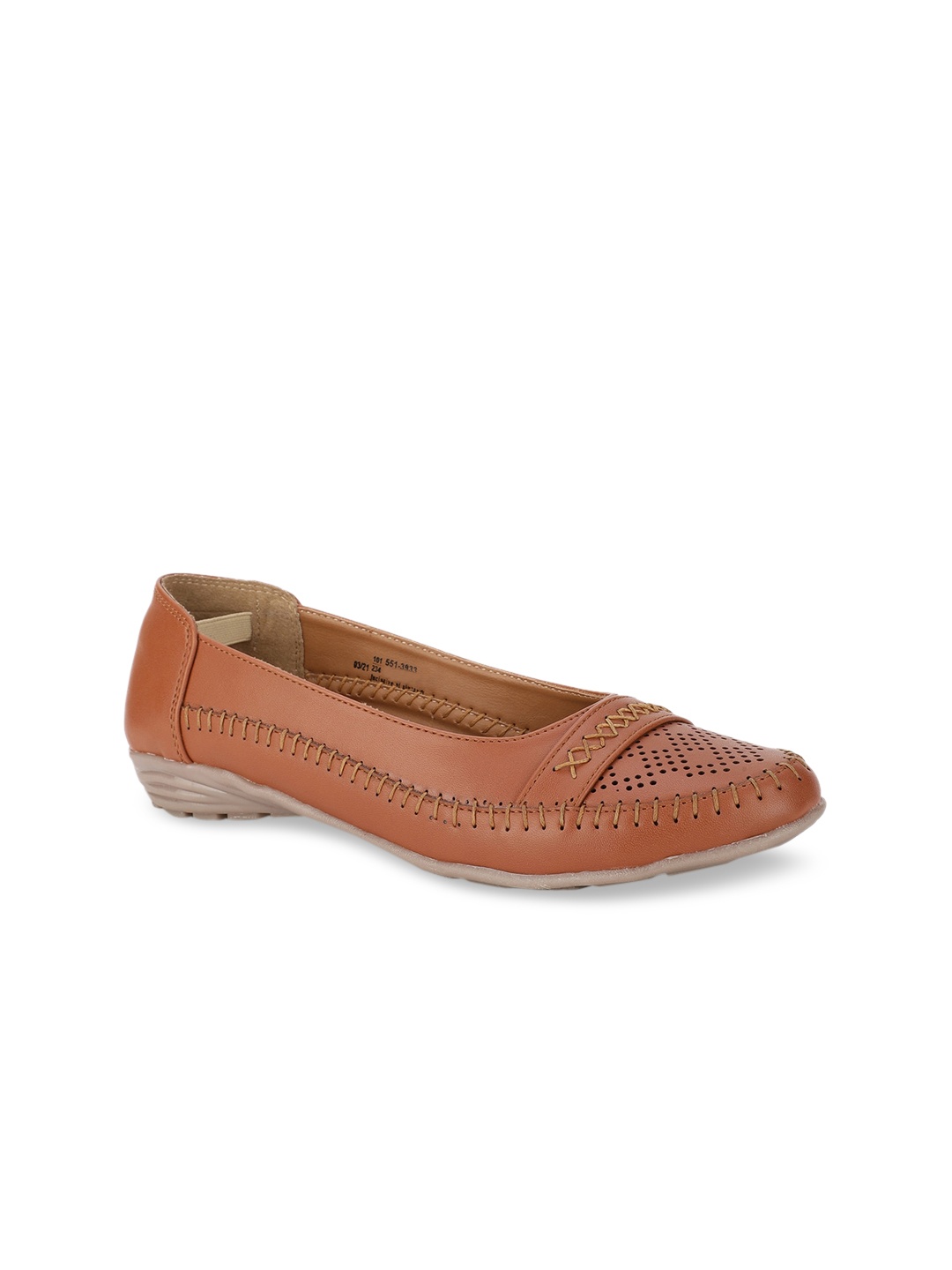 

Bata Women Tan Laser Cut Ballerina Flats