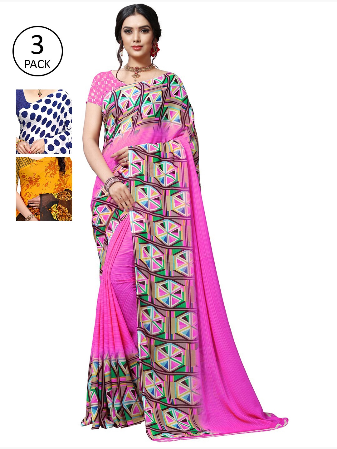 

KALINI Pack Of 3 Sarees, Pink