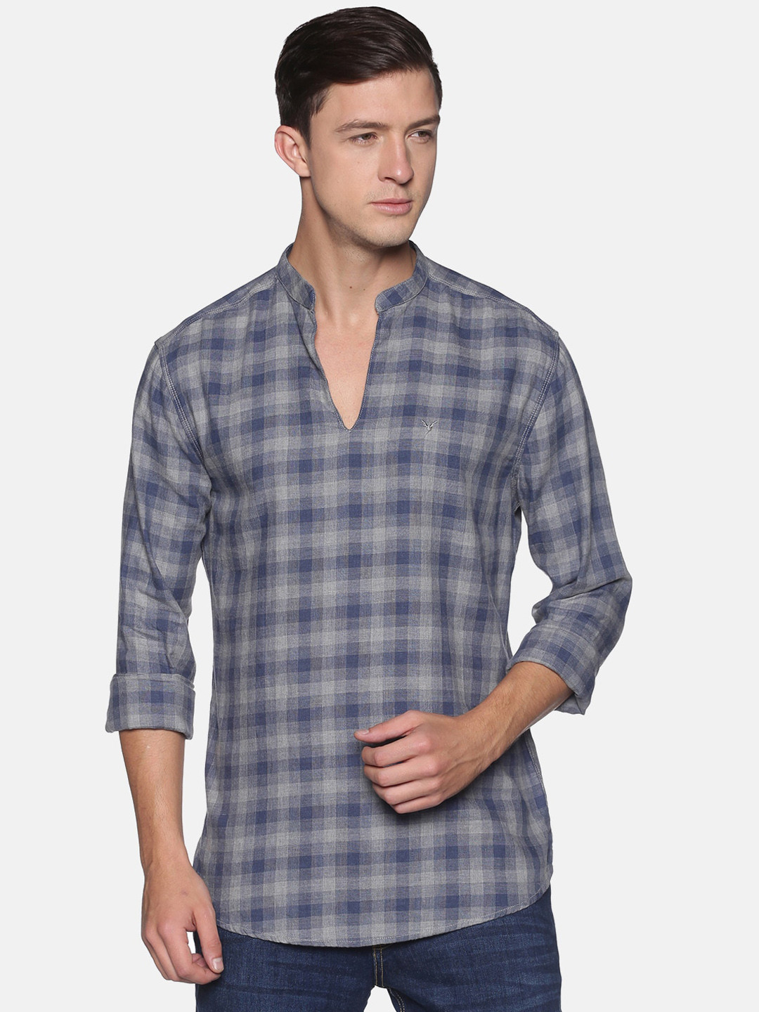 

SHOWOFF Men Blue & Grey Melange Casual Kurta