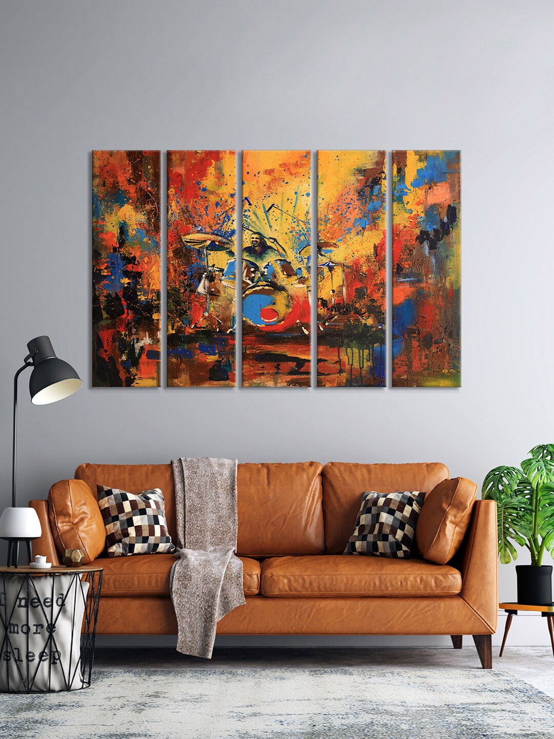 

999Store Set Of 5 Red & Yellow Rock Drummer Player Abstract Wall Art Frames