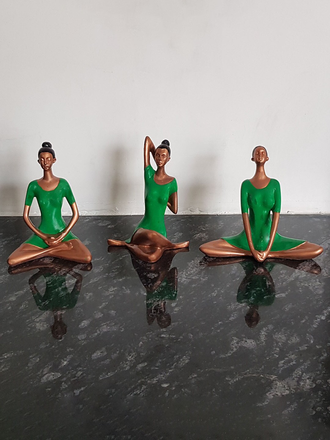 

Wonderland Set Of 3 Green & Copper-Toned Yoga Girls Showpieces