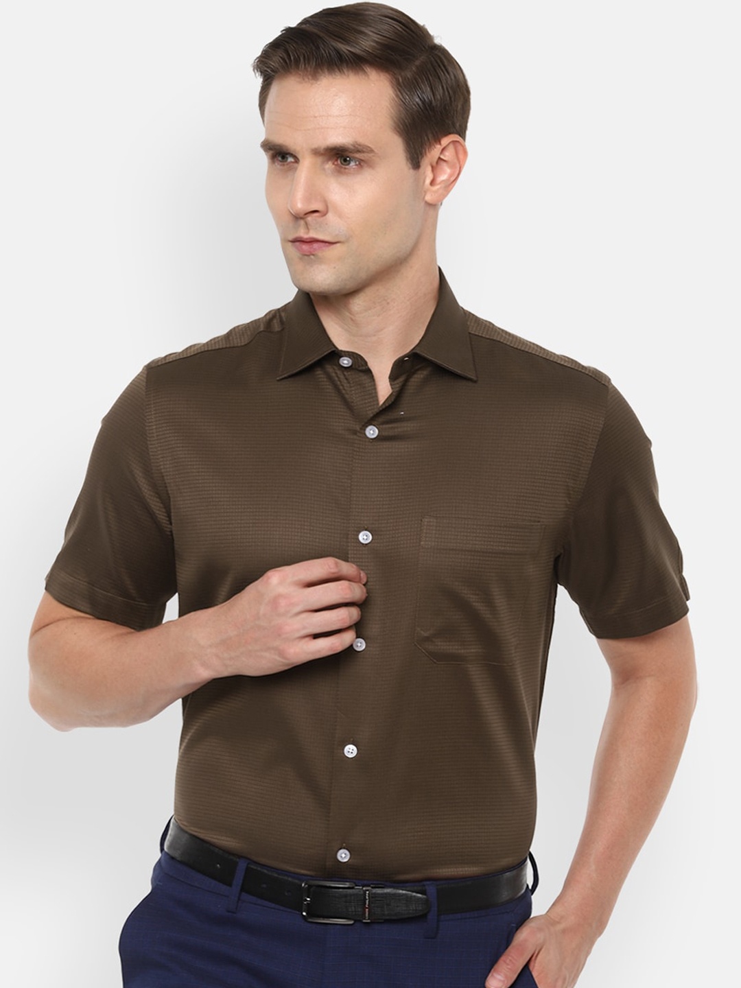 Louis Philippe Men Brown Pure Cotton Casual Shirt