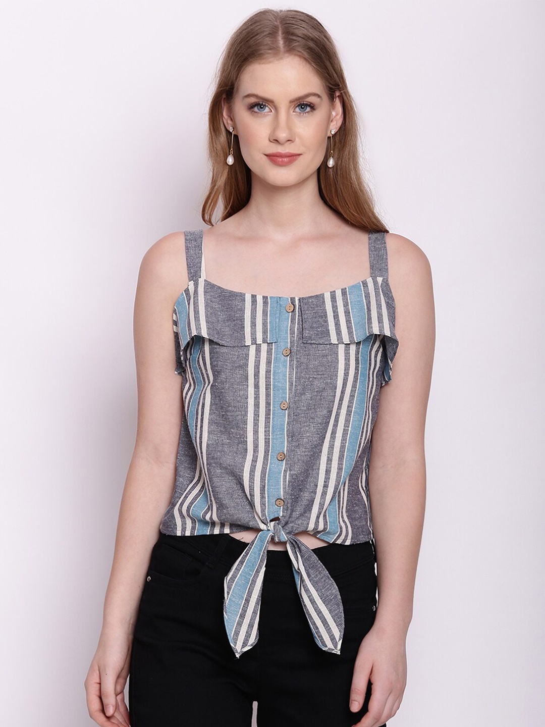 

Zink London Grey Melange Striped Regular Top