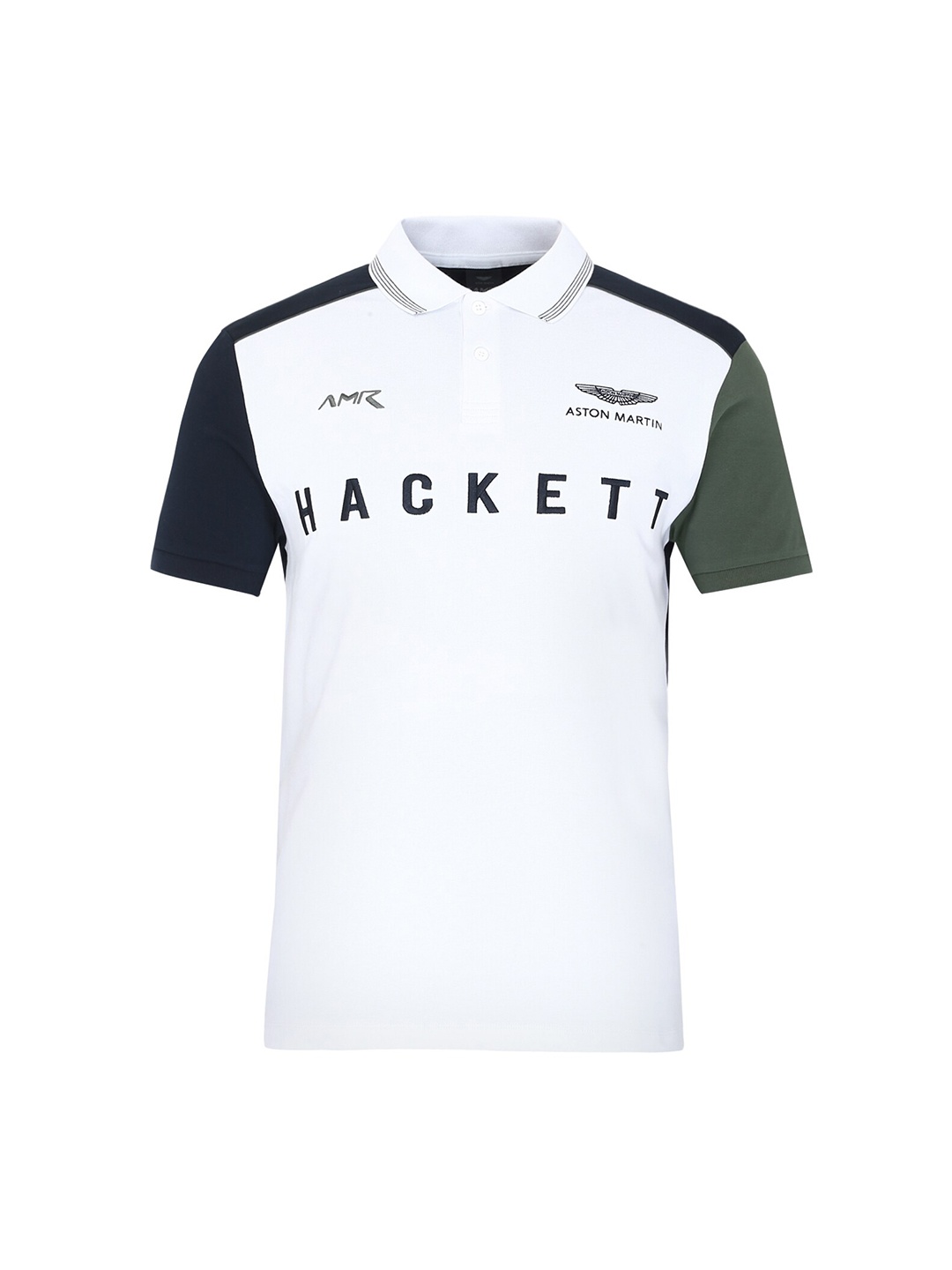 

HACKETT LONDON Men White Typography Printed Polo Collar Slim Fit T-shirt