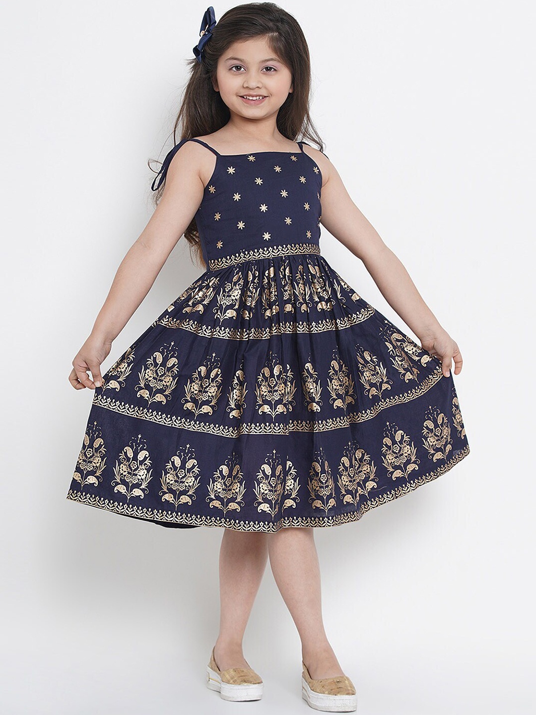 

Bitiya by Bhama Navy Blue Ethnic Motifs Drop-Waist Midi Dress