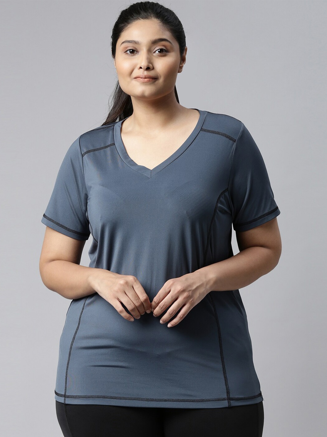 

The Pink Moon Women Grey V-Neck T-shirt