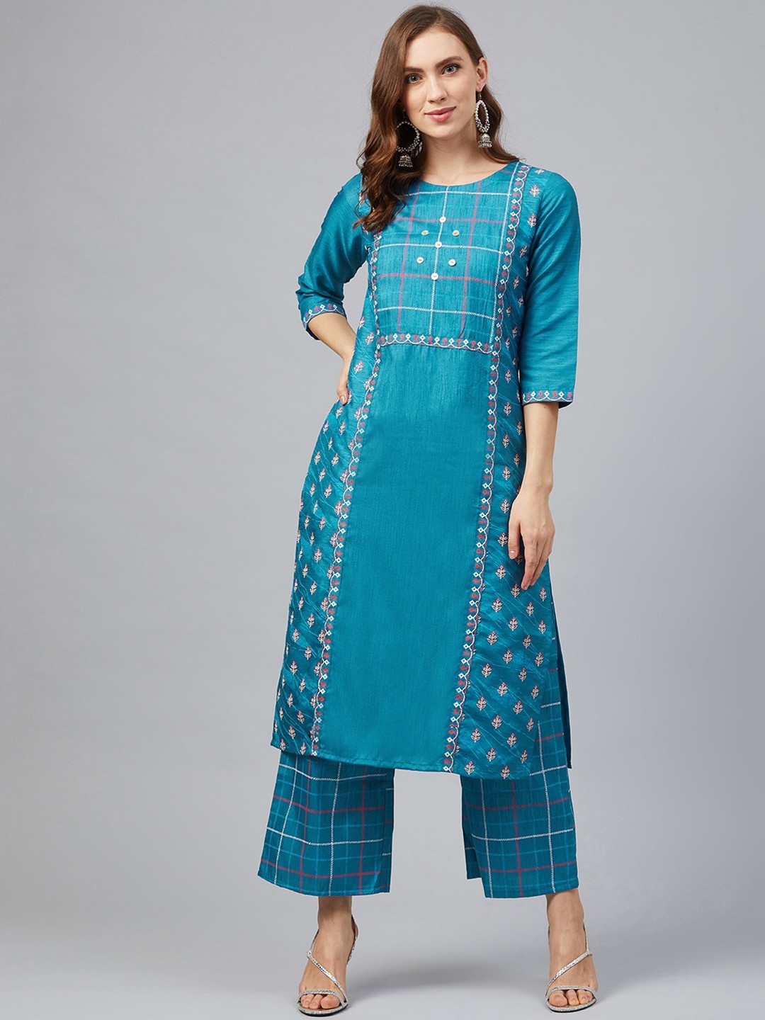 

ZIYAA Women Turquoise Blue Ethnic Motifs Art Silk Printed Kurta