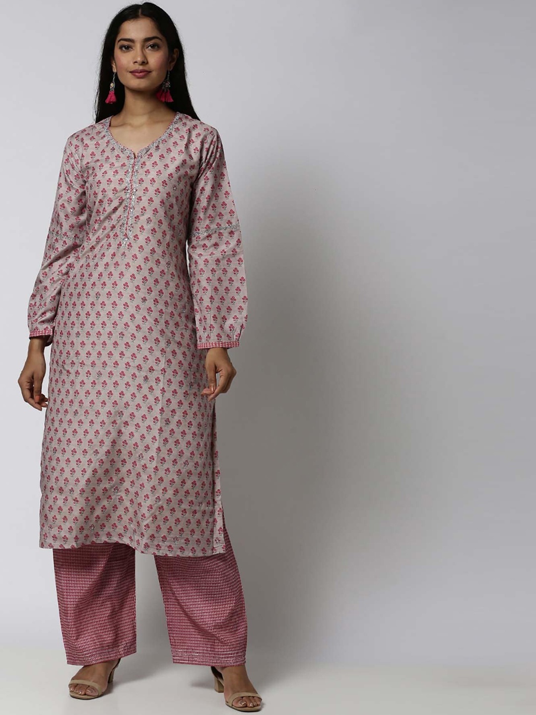 

Soch Women Pink Ethnic Motifs Yoke Design Pure Cotton Kurta with Trousers
