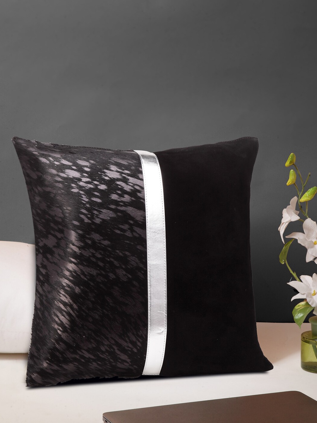 

IMUR Black & White Colourblocked Leather Square Cushion Cover
