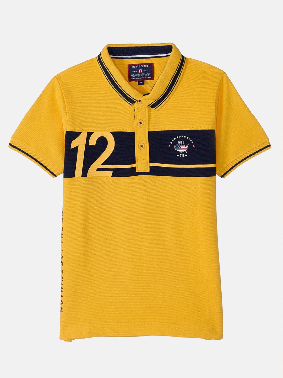 

Monte Carlo Boys Mustard Yellow & Navy Blue Striped Polo Collar T-shirt