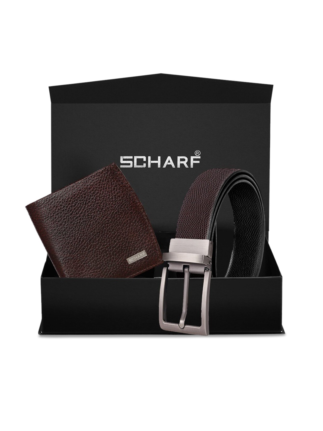 

SCHARF Men Brown Textured Accessory Gift Set, Black