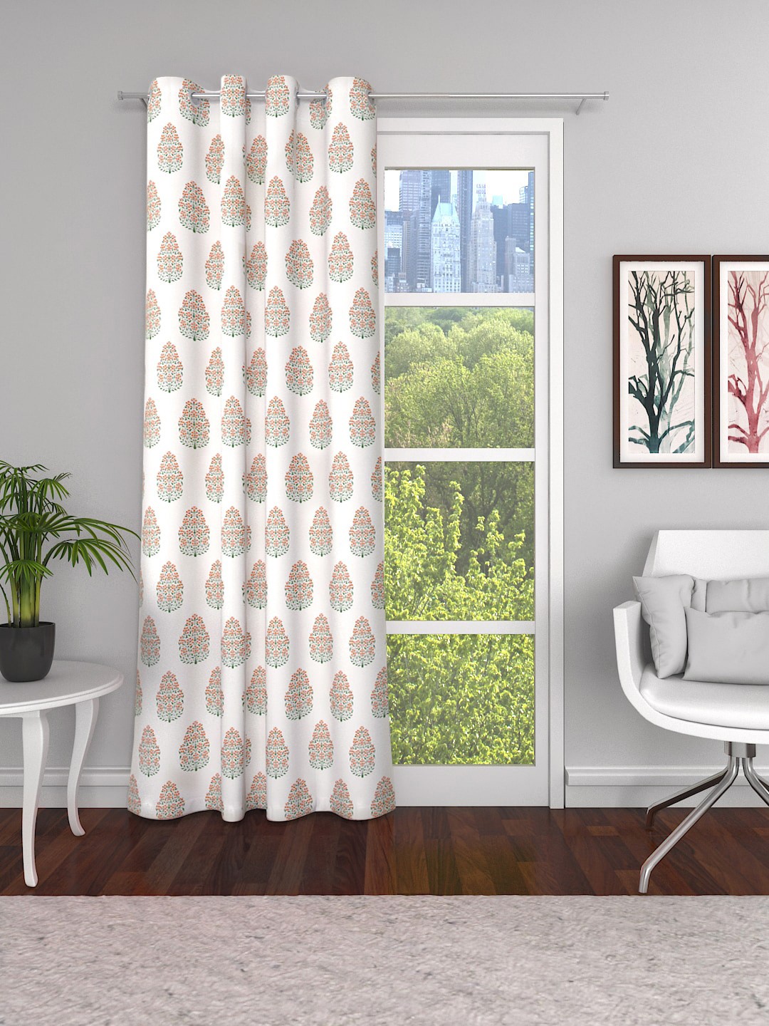 

Soumya White & Orange Floral Sheer Door Curtain