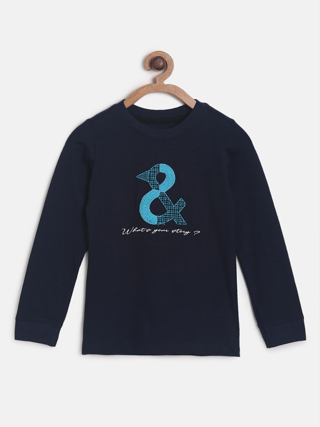 

TALES & STORIES Boys Navy Blue Printed Applique T-shirt