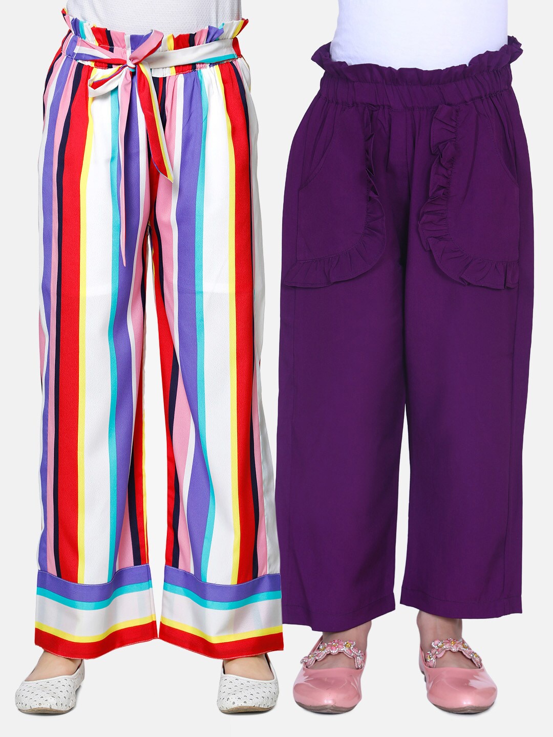 

Cutiekins Girls White & Purple 2 Printed Knitted Palazzos