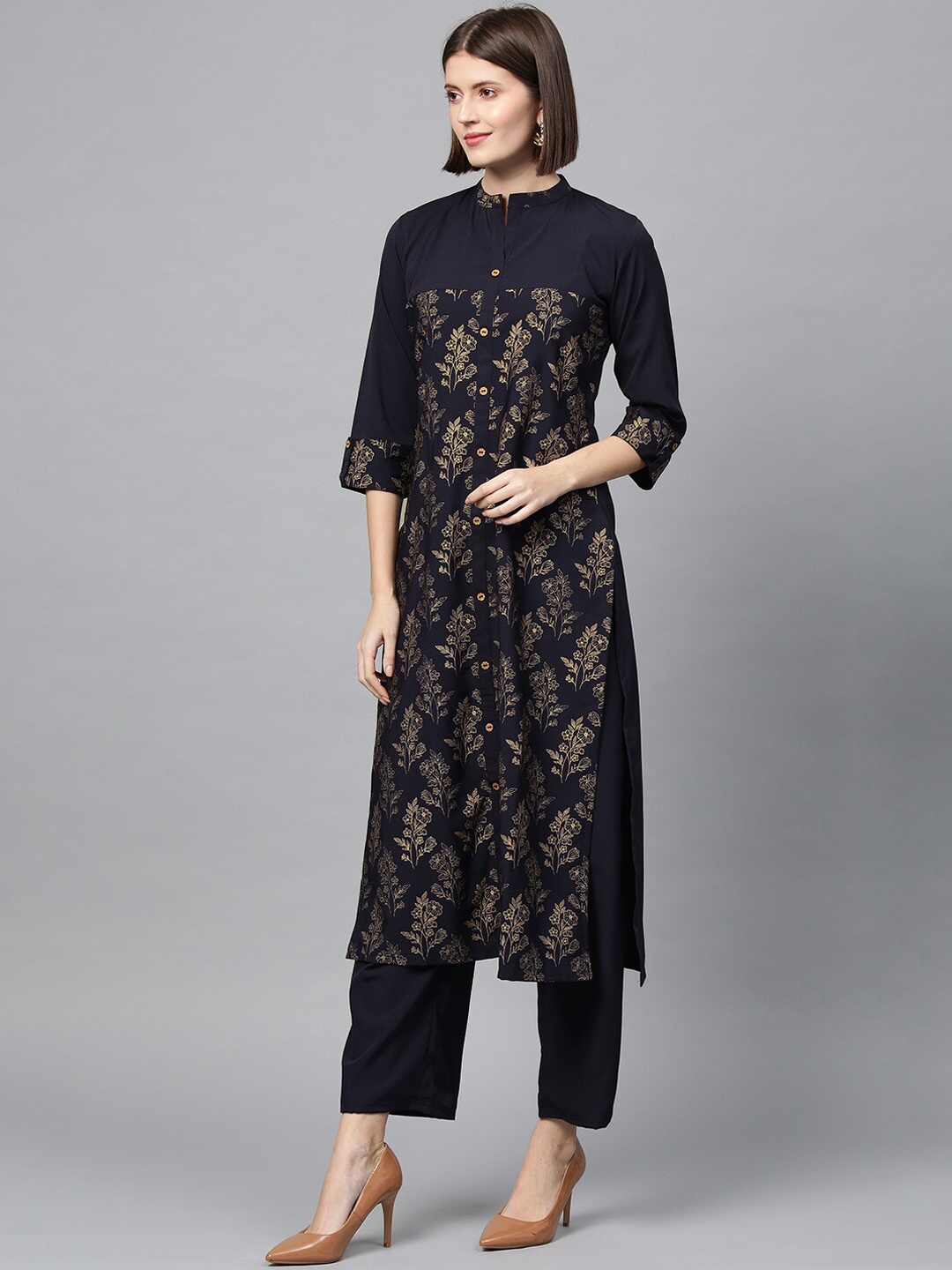 

ZIYAA Women Blue Floral Printed Crepe Kurta