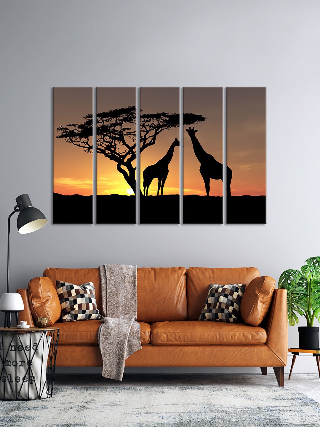 

999Store Set Of 5 Black & Yellow Two African Giraffes At Nal Park Wall Art Frames