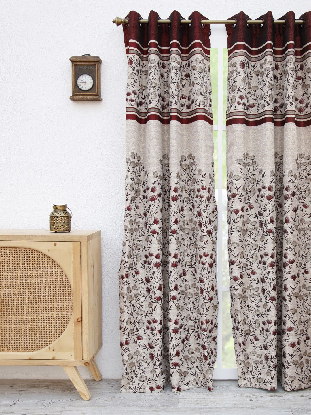 

Ariana White & Maroon Floral Room Darkening Door Curtain