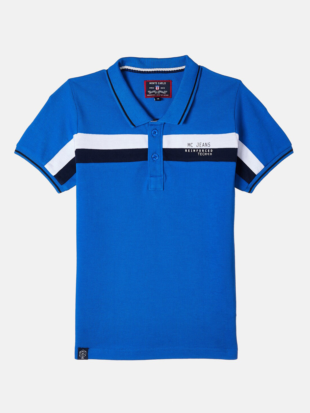 

Monte Carlo Boys Blue Printed Cotton Polo Collar T-shirt