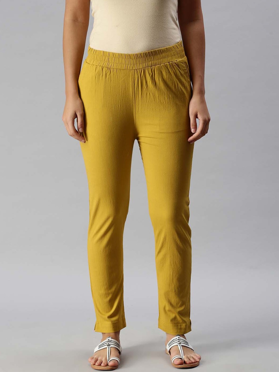 

Soch Women Yellow Cigarette Trousers