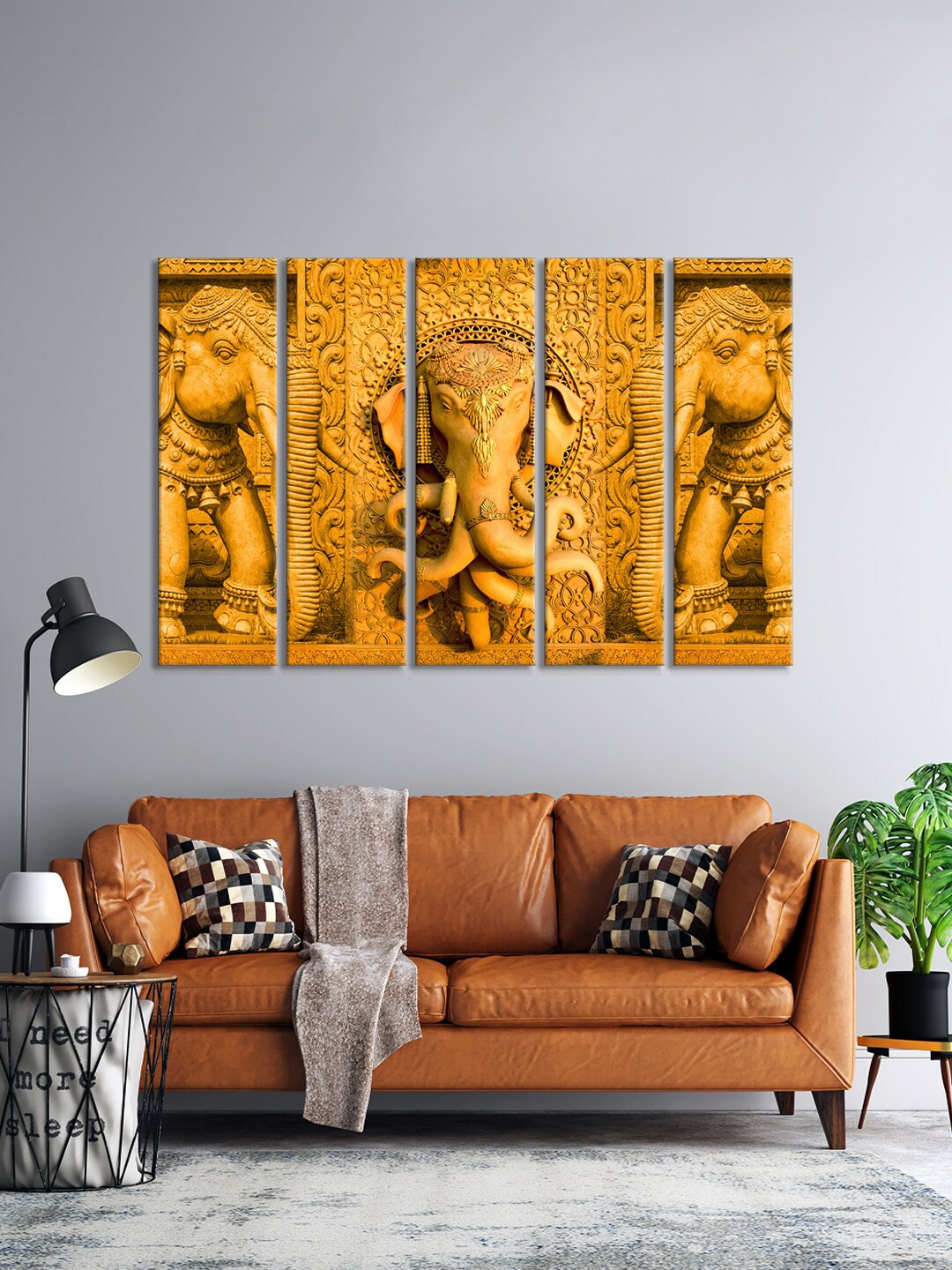 

999Store Set Of 5 Yellow Golden Elephant Wall Art Frames