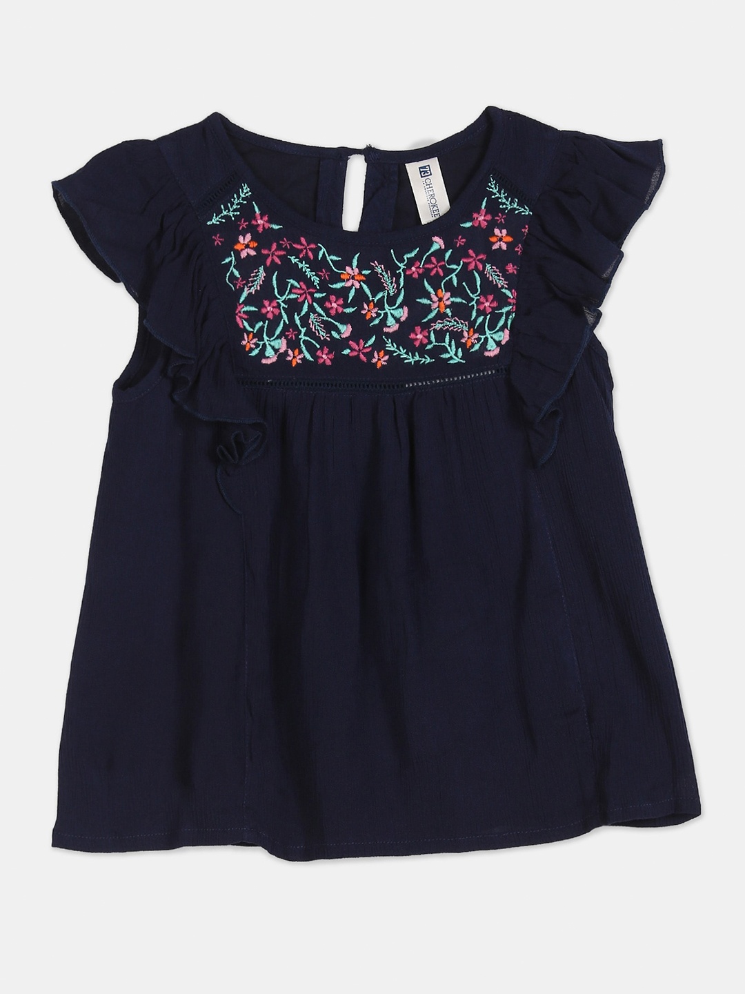 

Cherokee Girls Blue Embroidered A-Line Top