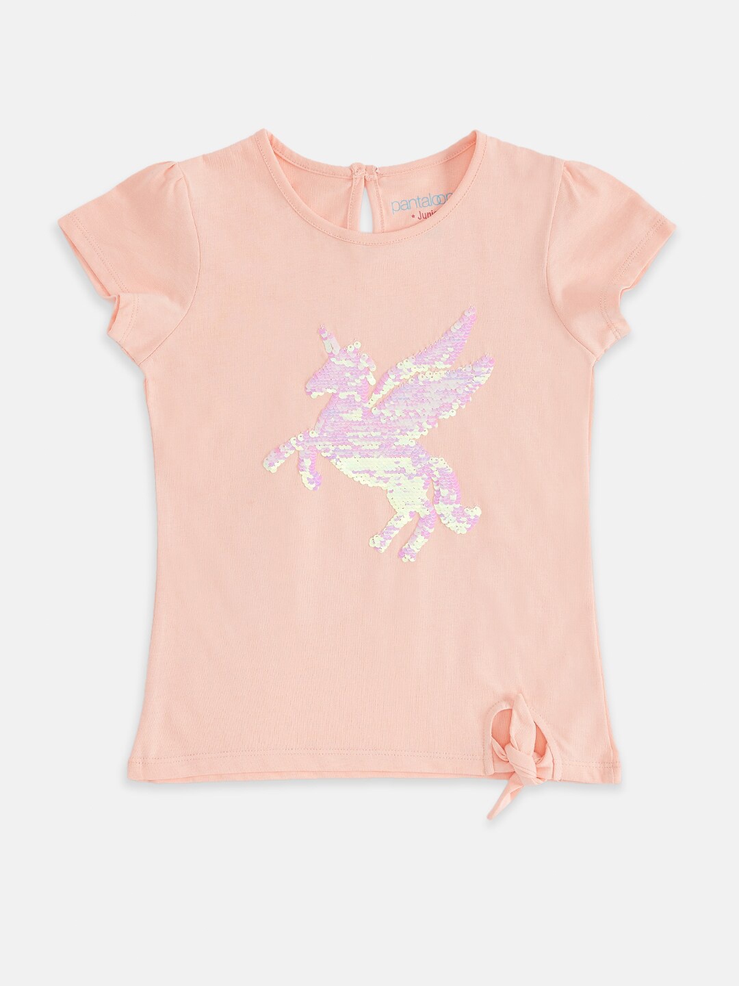 

Pantaloons Junior Girls Peach-Embellished Pure Cotton T-shirt