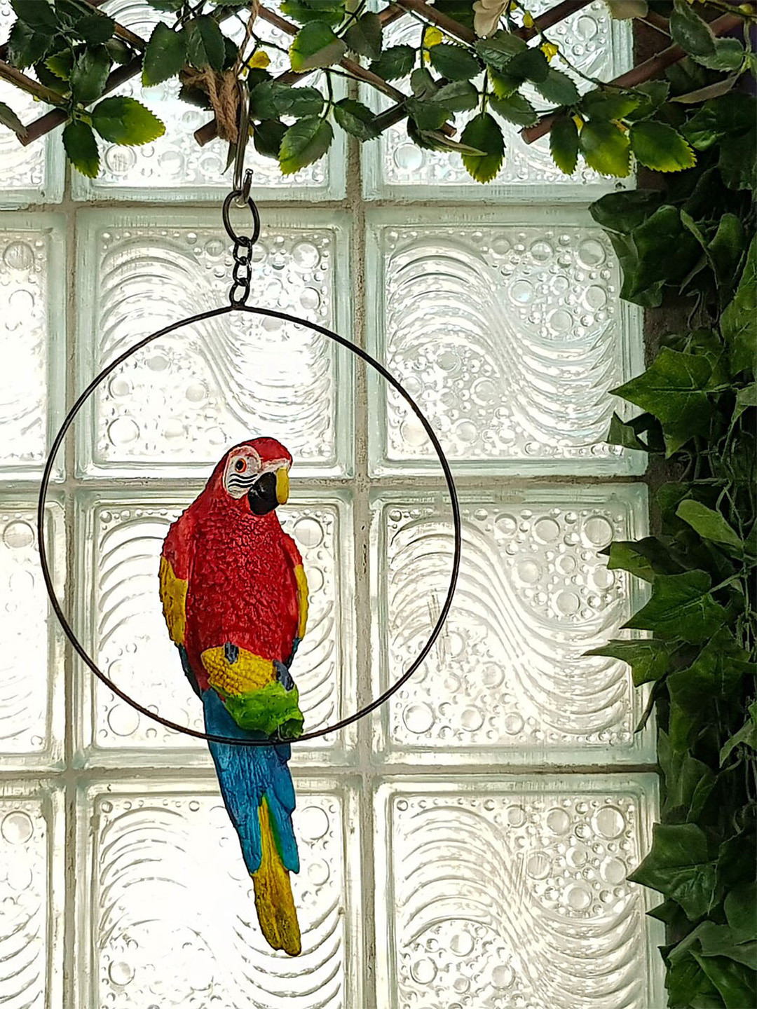 

Wonderland Red & Blue Big Parrot In Ring Resin Showpieces