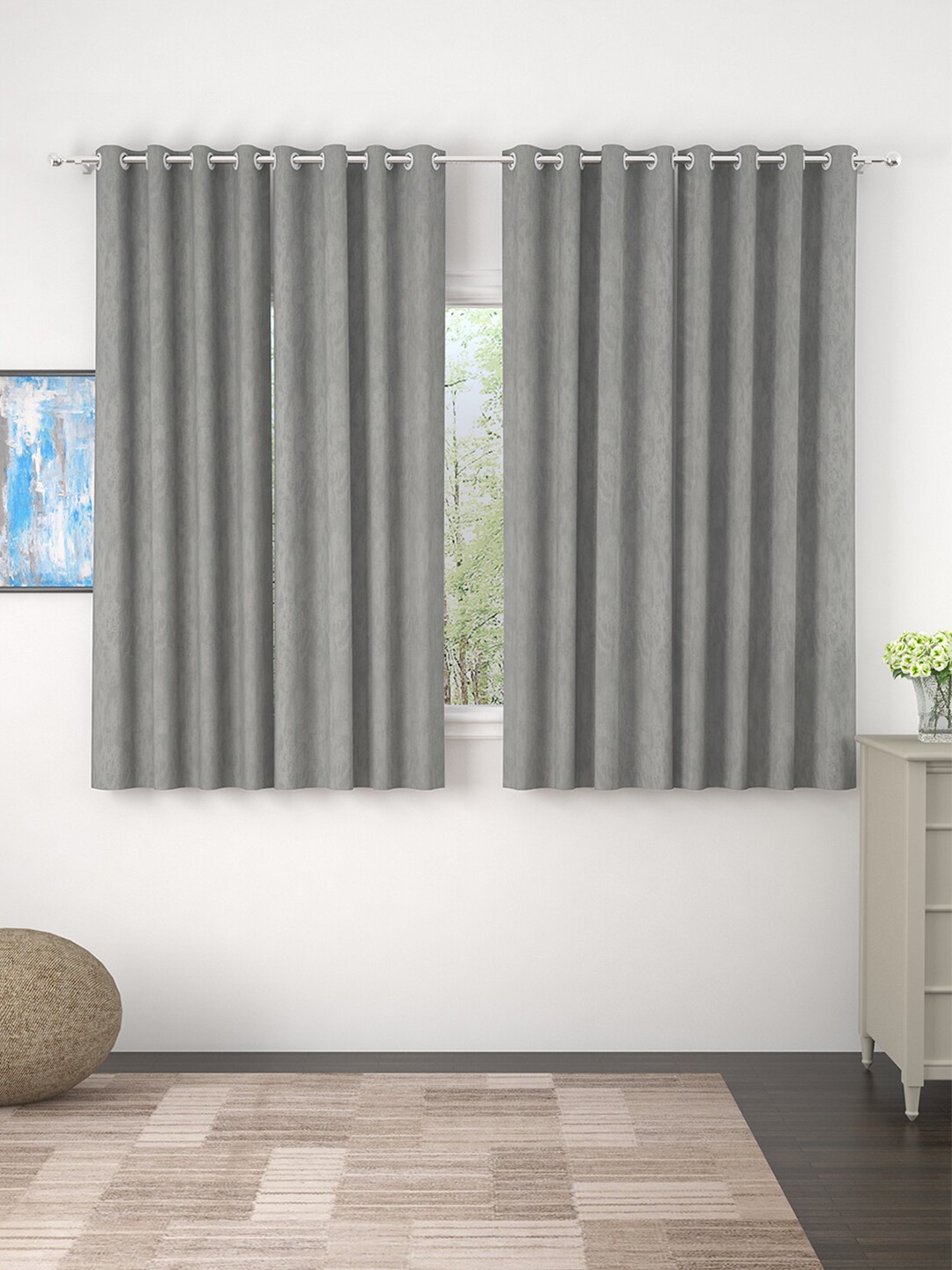 

Story@home Grey Set of 4 Jacquard Textured Window Curtains