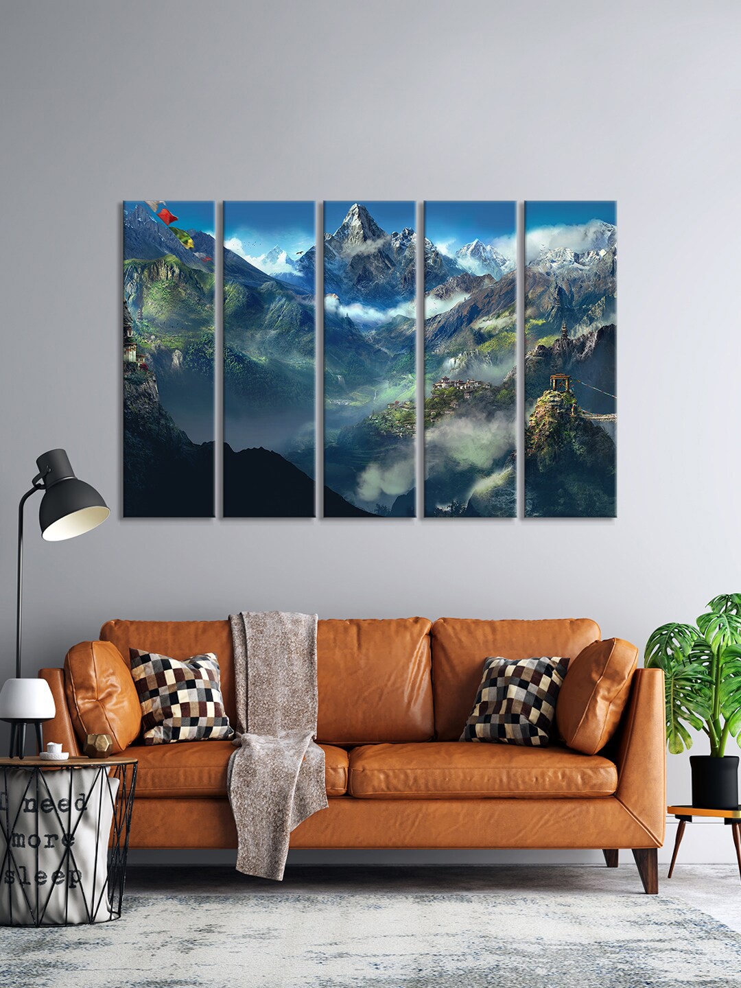 

999Store Set Of 5 Blue & Green Snowy Mountain Wall Art Frames