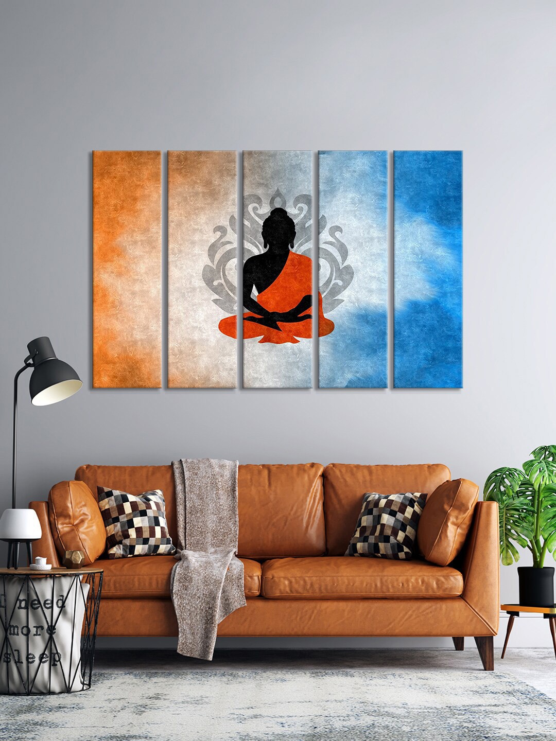 

999Store Set Of 5 Orange & Blue Lord Buddha Framed Wall Art
