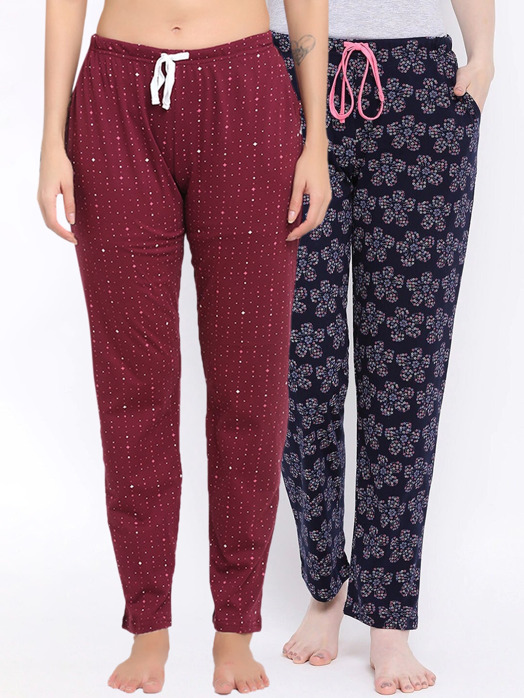 

Kanvin Women Pack Of 2 Printed Cotton Lounge Pants, Maroon
