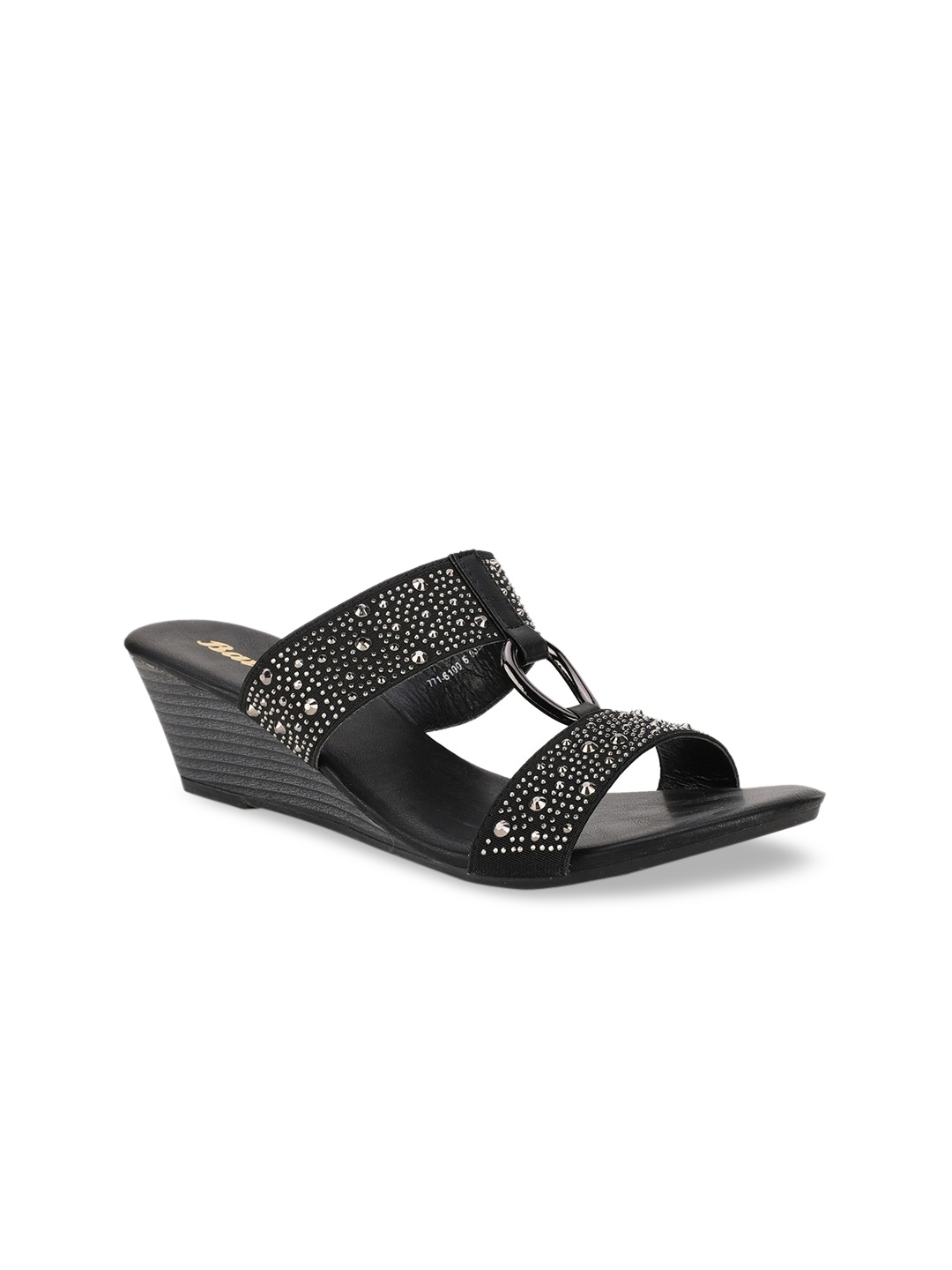 

Bata Black Embellished PU Wedge Sandals